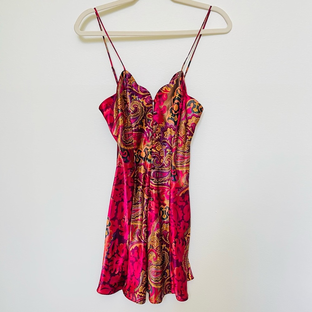 Victoria's Secret Maroon and gold multi colored Paisley Satin Slip Nightie